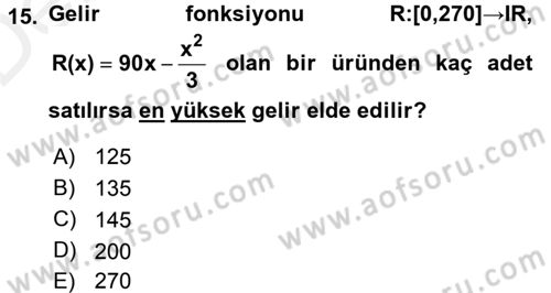 Genel Matematik Dersi 2015 - 2016 Yılı Tek Ders Sınav Soruları 15. Soru
