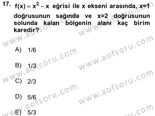 Genel Matematik Dersi 2015 - 2016 Yılı Tek Ders Sınav Soruları 17. Soru
