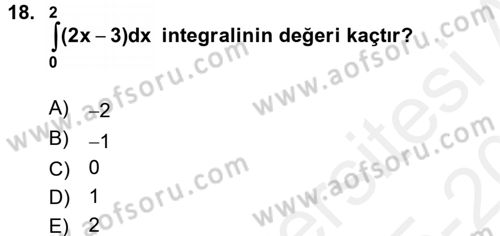 Genel Matematik Dersi 2015 - 2016 Yılı Tek Ders Sınav Soruları 18. Soru