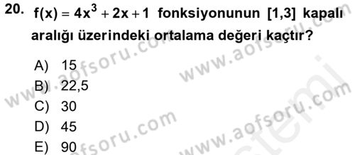 Genel Matematik Dersi 2015 - 2016 Yılı Tek Ders Sınav Soruları 20. Soru