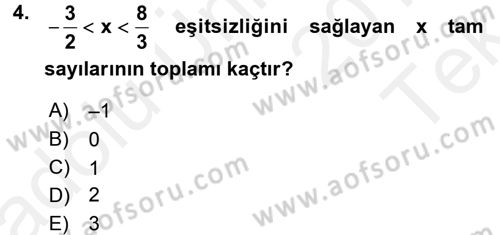 Genel Matematik Dersi 2015 - 2016 Yılı Tek Ders Sınav Soruları 4. Soru