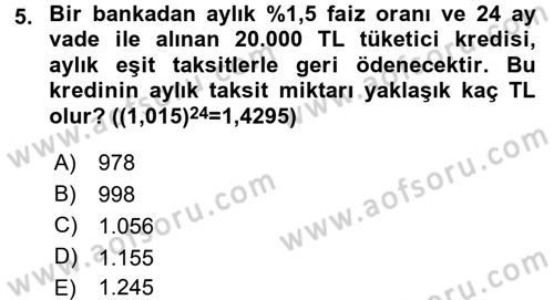 Genel Matematik Dersi 2015 - 2016 Yılı Tek Ders Sınav Soruları 5. Soru