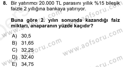 Genel Matematik Dersi 2015 - 2016 Yılı Tek Ders Sınav Soruları 8. Soru