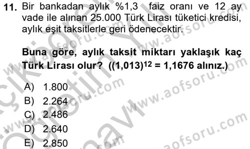 Genel Matematik Dersi 2016 - 2017 Yılı 3 Ders Sınav Soruları 11. Soru