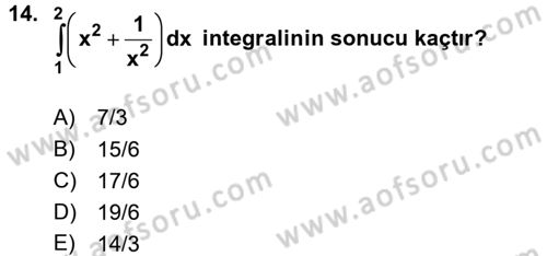Genel Matematik Dersi 2016 - 2017 Yılı 3 Ders Sınav Soruları 14. Soru