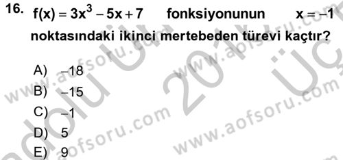 Genel Matematik Dersi 2016 - 2017 Yılı 3 Ders Sınav Soruları 16. Soru