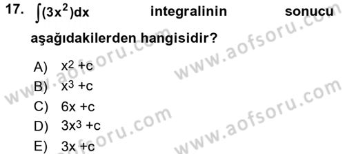 Genel Matematik Dersi 2016 - 2017 Yılı 3 Ders Sınav Soruları 17. Soru