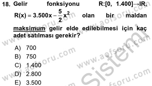 Genel Matematik Dersi 2016 - 2017 Yılı 3 Ders Sınav Soruları 18. Soru
