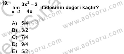 Genel Matematik Dersi 2016 - 2017 Yılı 3 Ders Sınav Soruları 19. Soru