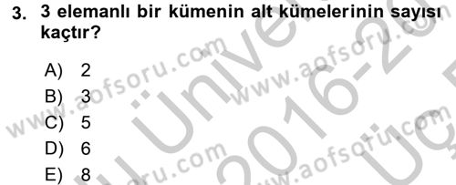 Genel Matematik Dersi 2016 - 2017 Yılı 3 Ders Sınav Soruları 3. Soru