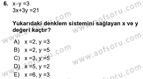 Genel Matematik Dersi 2016 - 2017 Yılı 3 Ders Sınav Soruları 6. Soru