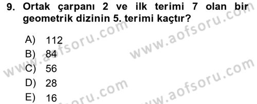 Genel Matematik Dersi 2016 - 2017 Yılı 3 Ders Sınav Soruları 9. Soru