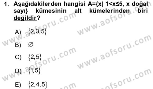 Genel Matematik Dersi Ara Sınavı Deneme Sınav Soruları 1. Soru