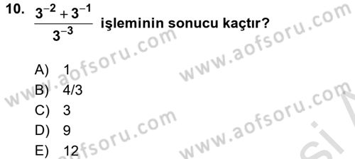Genel Matematik Dersi 2016 - 2017 Yılı (Vize) Ara Sınav Soruları 10. Soru