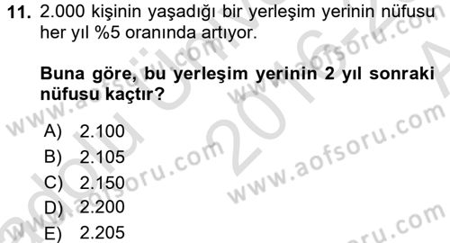Genel Matematik Dersi Ara Sınavı Deneme Sınav Soruları 11. Soru