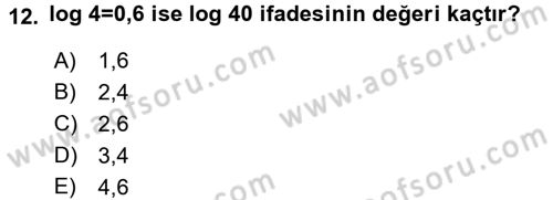 Genel Matematik Dersi Ara Sınavı Deneme Sınav Soruları 12. Soru
