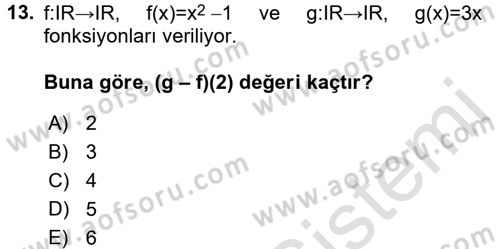 Genel Matematik Dersi Ara Sınavı Deneme Sınav Soruları 13. Soru