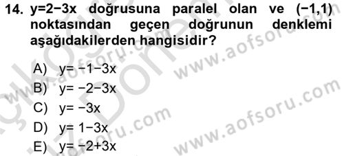 Genel Matematik Dersi Ara Sınavı Deneme Sınav Soruları 14. Soru