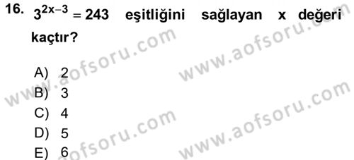 Genel Matematik Dersi Ara Sınavı Deneme Sınav Soruları 16. Soru