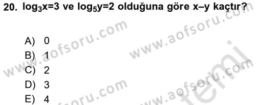 Genel Matematik Dersi Ara Sınavı Deneme Sınav Soruları 20. Soru