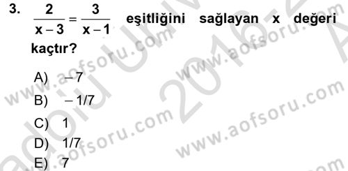 Genel Matematik Dersi Ara Sınavı Deneme Sınav Soruları 3. Soru