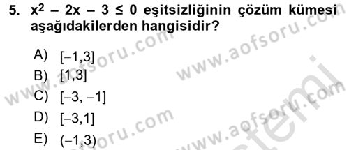 Genel Matematik Dersi 2016 - 2017 Yılı (Vize) Ara Sınav Soruları 5. Soru