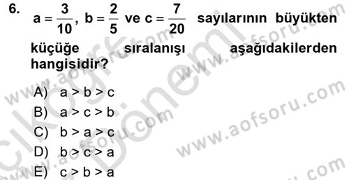 Genel Matematik Dersi Ara Sınavı Deneme Sınav Soruları 6. Soru