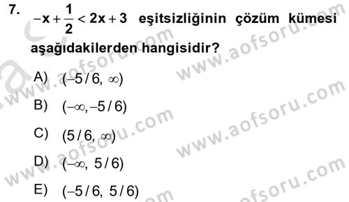 Genel Matematik Dersi Ara Sınavı Deneme Sınav Soruları 7. Soru