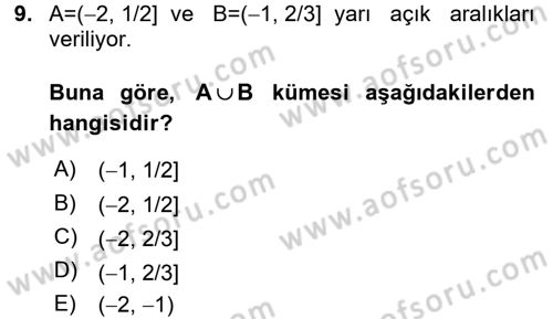 Genel Matematik Dersi Ara Sınavı Deneme Sınav Soruları 9. Soru