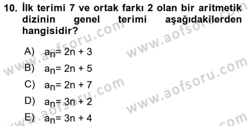 Genel Matematik Dersi 2016 - 2017 Yılı (Final) Dönem Sonu Sınav Soruları 10. Soru
