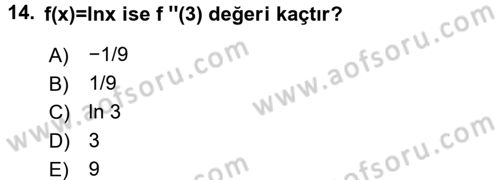 Genel Matematik Dersi 2016 - 2017 Yılı (Final) Dönem Sonu Sınav Soruları 14. Soru