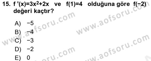Genel Matematik Dersi 2016 - 2017 Yılı (Final) Dönem Sonu Sınav Soruları 15. Soru