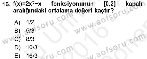 Genel Matematik Dersi 2016 - 2017 Yılı (Final) Dönem Sonu Sınav Soruları 16. Soru