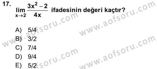 Genel Matematik Dersi 2016 - 2017 Yılı (Final) Dönem Sonu Sınav Soruları 17. Soru
