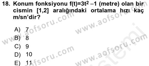 Genel Matematik Dersi 2016 - 2017 Yılı (Final) Dönem Sonu Sınav Soruları 18. Soru
