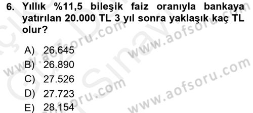 Genel Matematik Dersi 2016 - 2017 Yılı (Final) Dönem Sonu Sınav Soruları 6. Soru