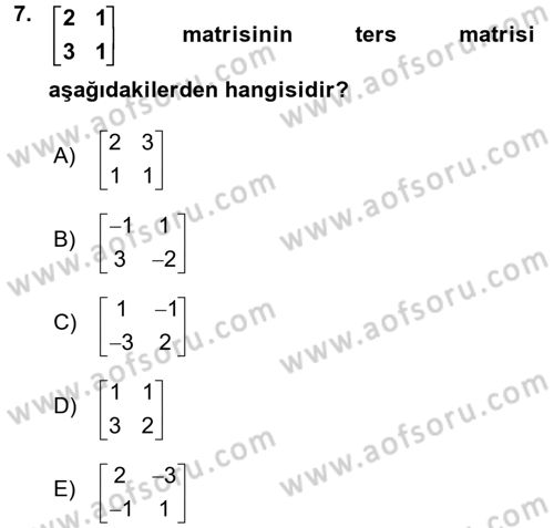 Genel Matematik Dersi 2016 - 2017 Yılı (Final) Dönem Sonu Sınav Soruları 7. Soru