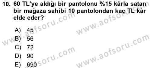 Genel Matematik Dersi 2017 - 2018 Yılı 3 Ders Sınav Soruları 10. Soru