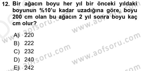 Genel Matematik Dersi 2017 - 2018 Yılı 3 Ders Sınav Soruları 12. Soru