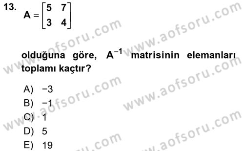 Genel Matematik Dersi 2017 - 2018 Yılı 3 Ders Sınav Soruları 13. Soru