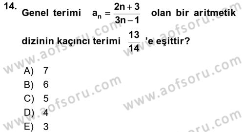 Genel Matematik Dersi 2017 - 2018 Yılı 3 Ders Sınav Soruları 14. Soru