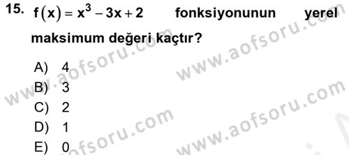 Genel Matematik Dersi 2017 - 2018 Yılı 3 Ders Sınav Soruları 15. Soru