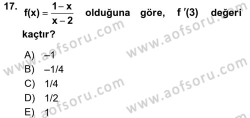 Genel Matematik Dersi 2017 - 2018 Yılı 3 Ders Sınav Soruları 17. Soru
