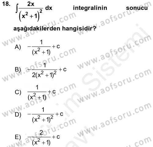 Genel Matematik Dersi 2017 - 2018 Yılı 3 Ders Sınav Soruları 18. Soru