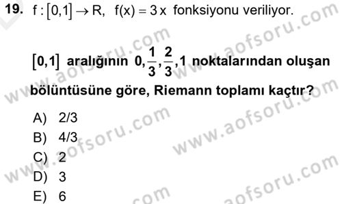 Genel Matematik Dersi 2017 - 2018 Yılı 3 Ders Sınav Soruları 19. Soru