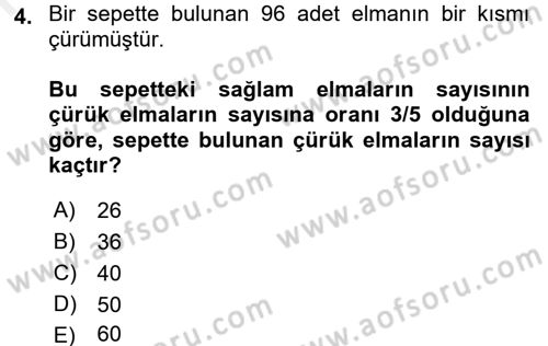 Genel Matematik Dersi 2017 - 2018 Yılı 3 Ders Sınav Soruları 4. Soru