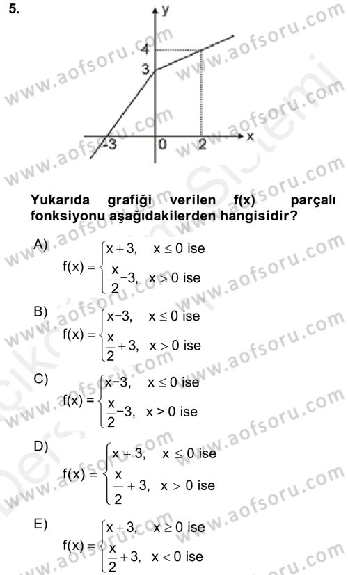 Genel Matematik Dersi 2017 - 2018 Yılı 3 Ders Sınav Soruları 5. Soru