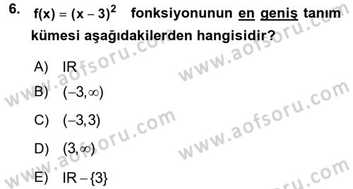 Genel Matematik Dersi 2017 - 2018 Yılı 3 Ders Sınav Soruları 6. Soru