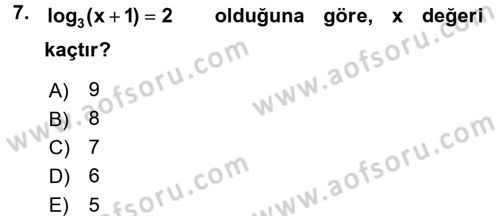 Genel Matematik Dersi 2017 - 2018 Yılı 3 Ders Sınav Soruları 7. Soru