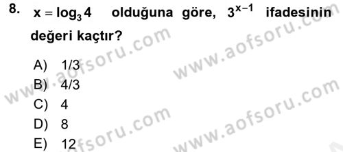Genel Matematik Dersi 2017 - 2018 Yılı 3 Ders Sınav Soruları 8. Soru